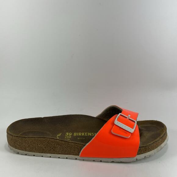 Birkenstock Madrid Sandals Womens Size 39 US 8-8.5 Narrow Orange Patent Leather - Picture 1 of 9